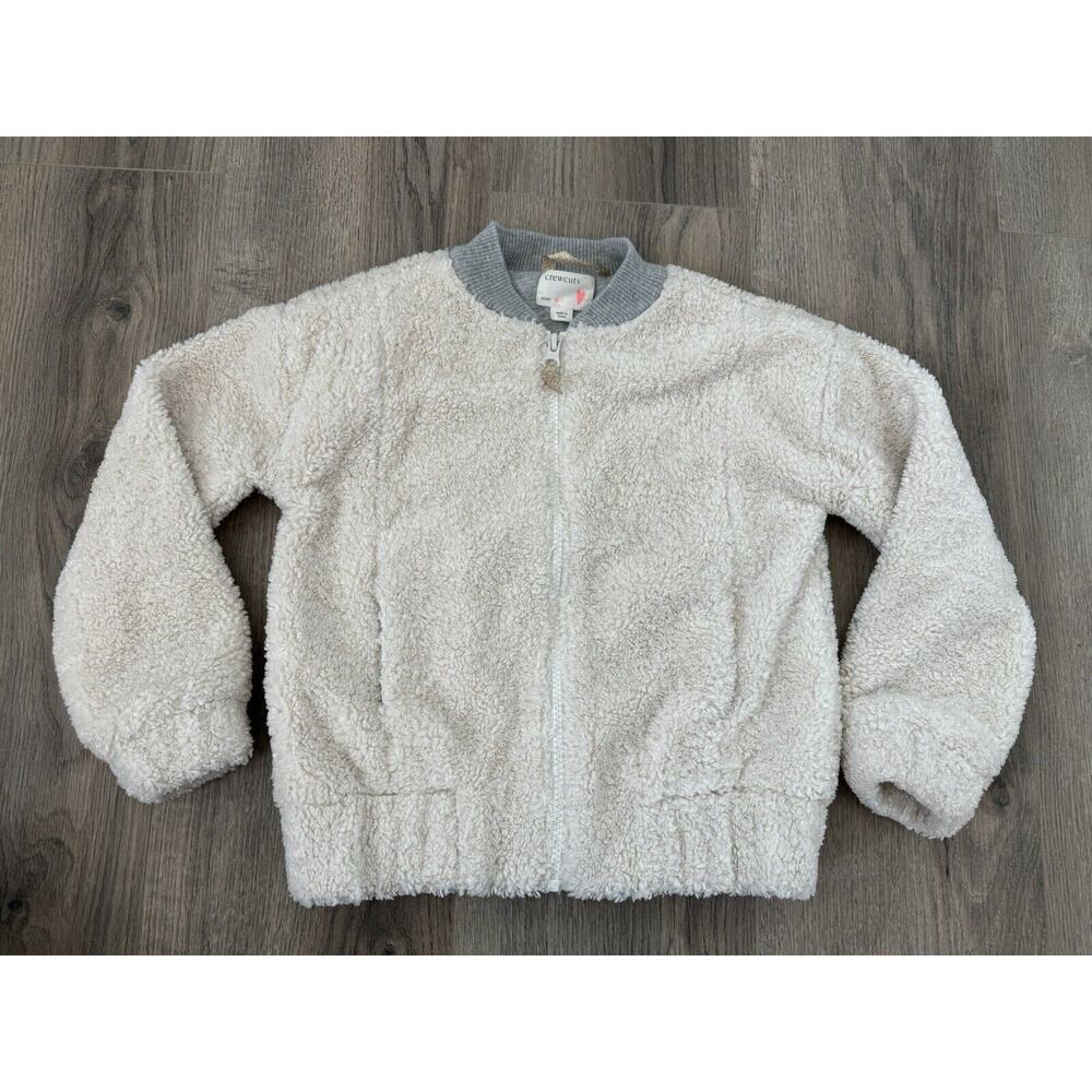 Crewcuts Jacket Girls 6 7 years Sherpa Teddy Coat Cream Gray - Picture 5 of 9